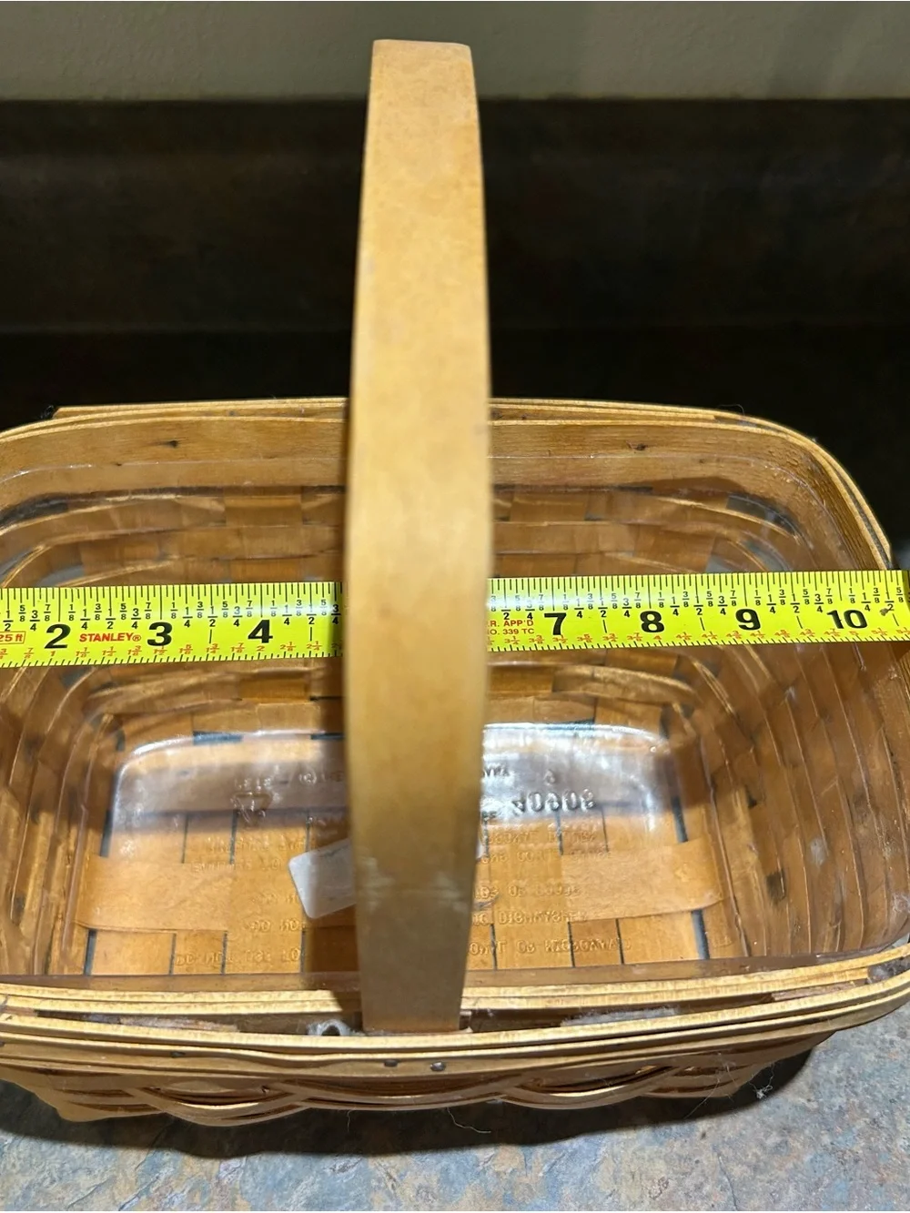 Longaberger Honey-Tone Woven Handle Basket 2002 with plastic liner